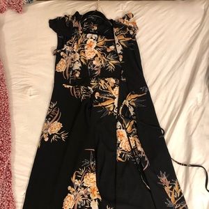 Black floral maxi tie up dress